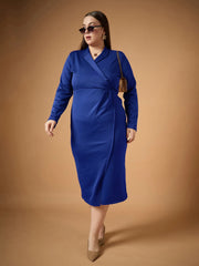 Women Royal Blue Full Sleeves Midi Dress-SFDRSS12485