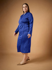 Women Royal Blue Full Sleeves Midi Dress-SFDRSS12485