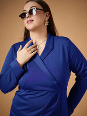 Women Royal Blue Full Sleeves Midi Dress-SFDRSS12485