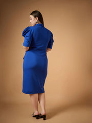 Women Royal Blue Front Button Midi Dress-SFDRSS12489