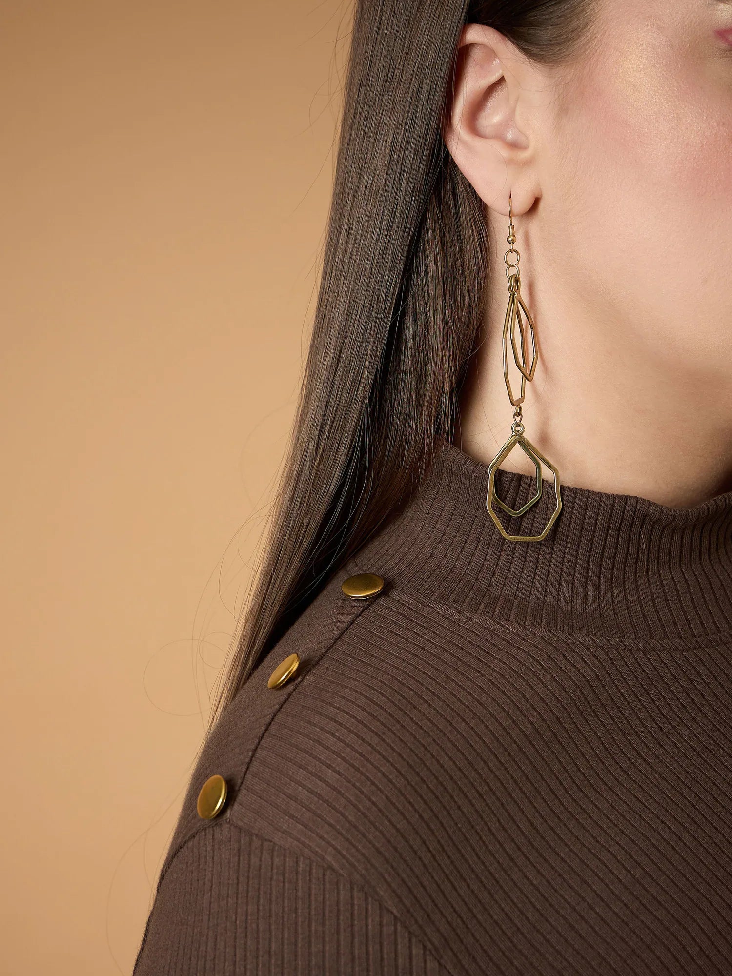 Brown Rib High Neck Midi Dress | Women's Designer Lehenga Look