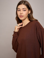 Women Brown Terry Oversized Midi Sweat Dress-SFDRSS12522