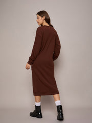 Women Brown Terry Oversized Midi Sweat Dress-SFDRSS12522
