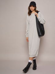 Women Grey Melange Terry Oversized Midi Sweat Dress-SFDRSS12523