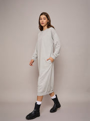 Women Grey Melange Terry Oversized Midi Sweat Dress-SFDRSS12523