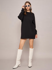 Women Black Terry Oversized Short Sweat Dress-SFDRSS12524