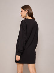 Women Black Terry Oversized Short Sweat Dress-SFDRSS12524