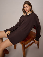 Women Brown Terry Oversized Short Sweat Dress-SFDRSS12525