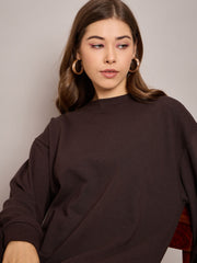 Women Brown Terry Oversized Short Sweat Dress-SFDRSS12525