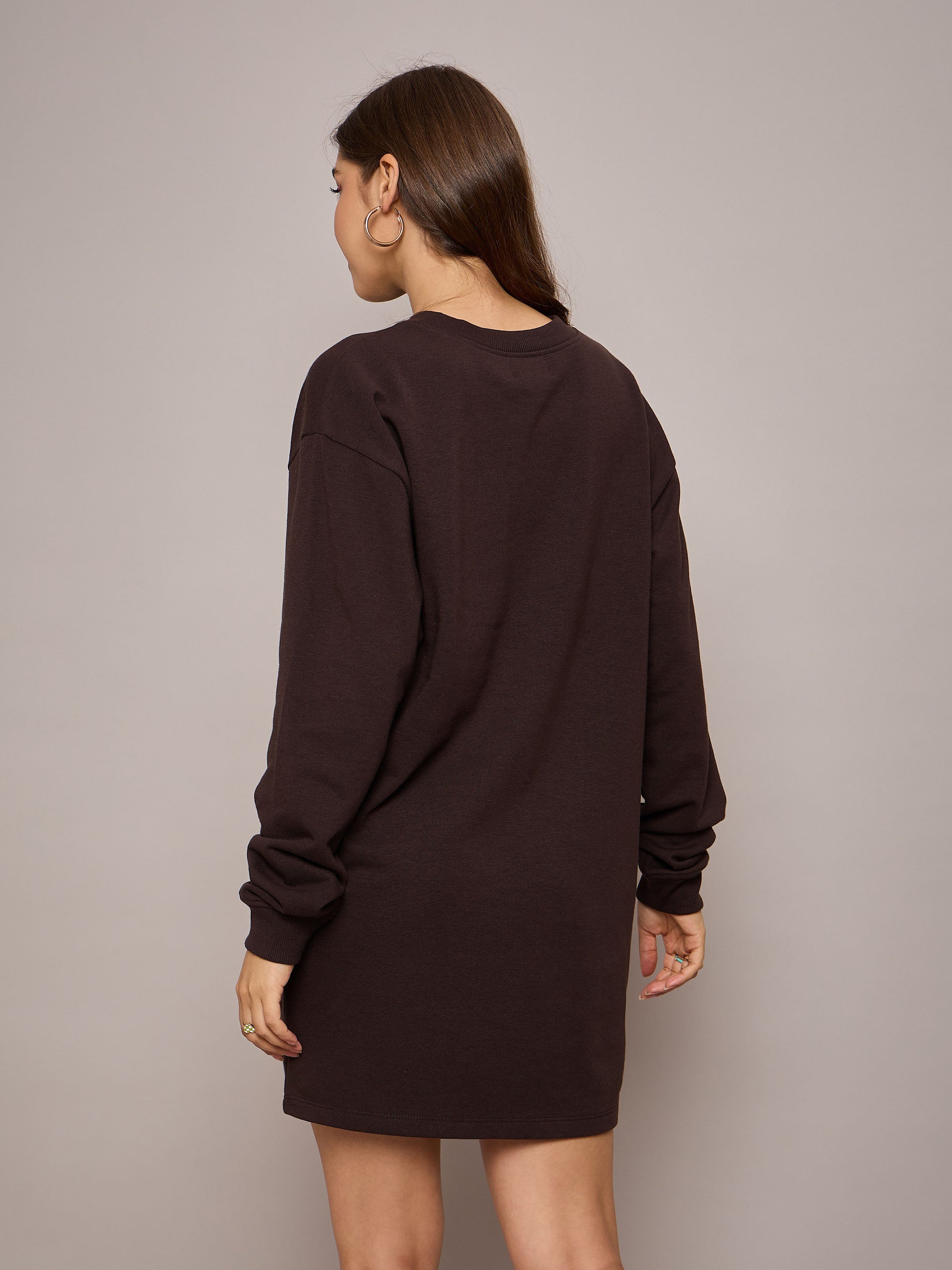 Women Brown Terry Oversized Short Sweat Dress-SFDRSS12525