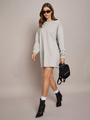 Women Grey Melange Terry Oversized Short Sweat Dress-SFDRSS12526