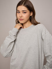 Women Grey Melange Terry Oversized Short Sweat Dress-SFDRSS12526