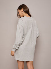 Women Grey Melange Terry Oversized Short Sweat Dress-SFDRSS12526