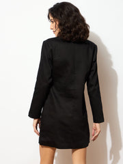 Women Black Full Sleeves Double Breasted Blazer Dress-SFDRSS12528
