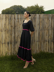 Women Black Ric Rac Lace Square Neck Maxi Dress-SFDRSS12529