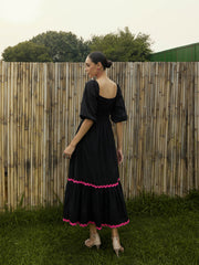 Women Black Ric Rac Lace Square Neck Maxi Dress-SFDRSS12529
