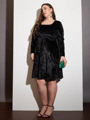 Women Black Velvet Square Neck Flare Dress-SFDRSS12532