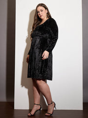 Women Black Velvet Square Neck Flare Dress-SFDRSS12532