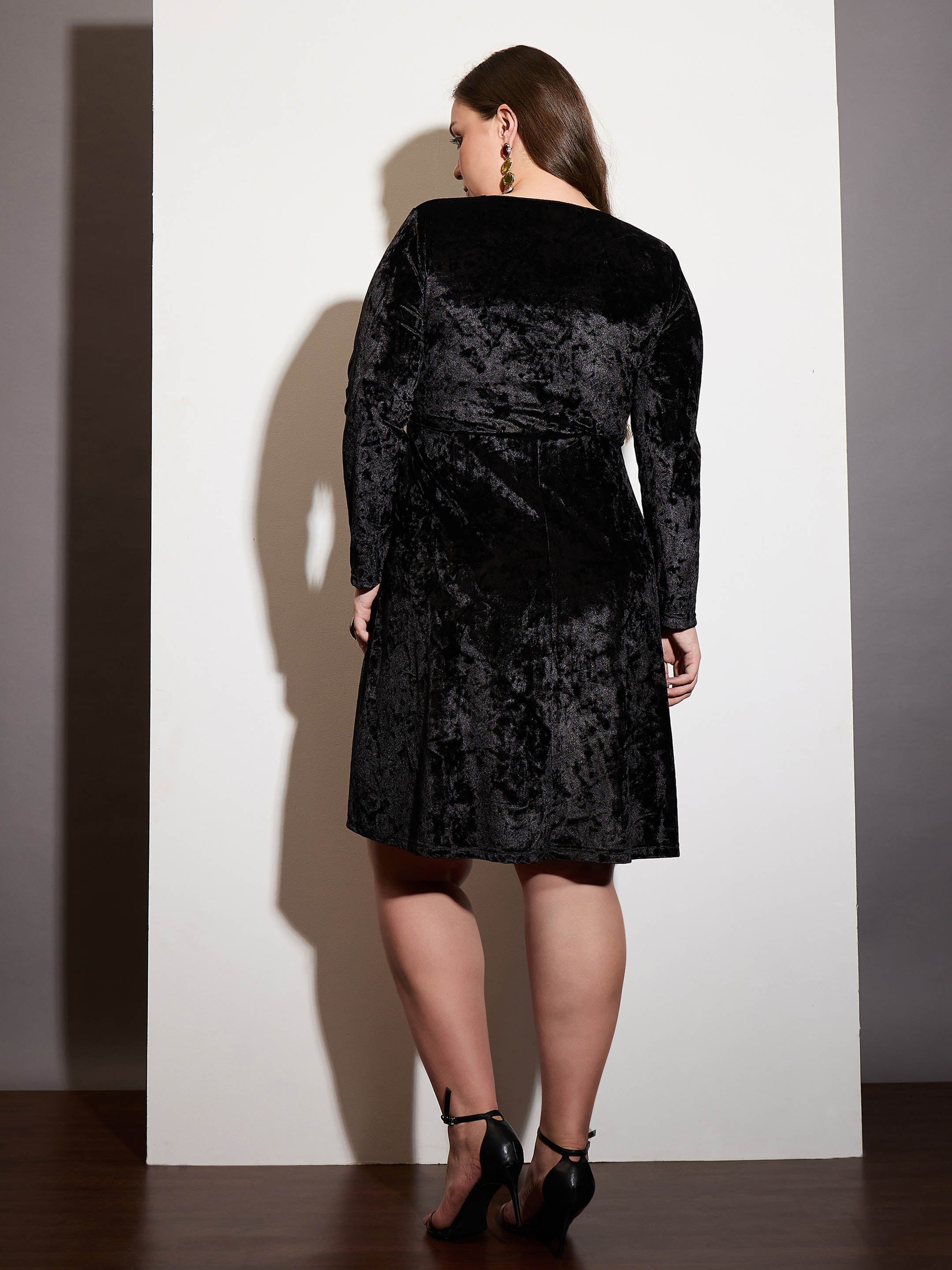 Women Black Velvet Square Neck Flare Dress-SFDRSS12532