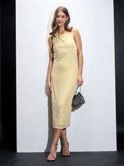 Women Yellow Sequin Halter Neck Short Dress-SFDRSS12556