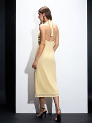 Women Yellow Sequin Halter Neck Short Dress-SFDRSS12556