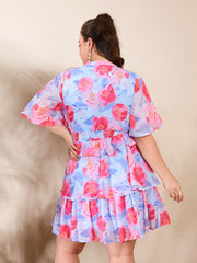 Women Blue Floral Tired Knee Length Dress-SFDRSS12664