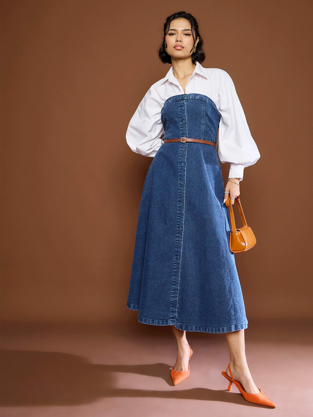 Women Blue Washed Denim Tube Dress-SFDRSS12677