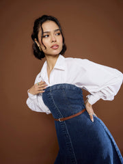 Women Blue Washed Denim Tube Dress-SFDRSS12677