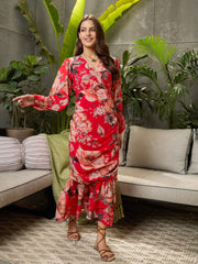 Women Red Floral Cowl Maxi Dress-SFDRSS12688