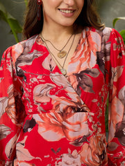 Women Red Floral Cowl Maxi Dress-SFDRSS12688