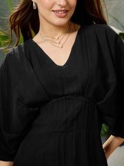 Women Black Kimono Sleeve Maxi Dress-SFDRSS12690