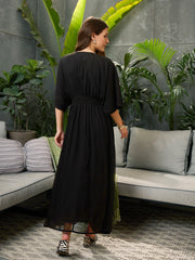 Women Black Kimono Sleeve Maxi Dress-SFDRSS12690