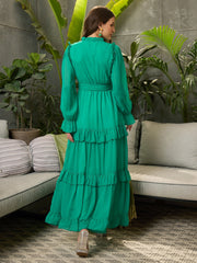 Women Green Tiered Maxi Dress-SFDRSS12693