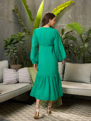 Women Green Front Ruched Detail Midi Dress-SFDRSS12697