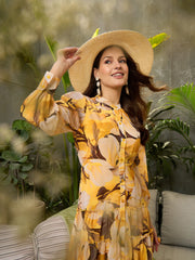 Women Yellow Floral Front Button Placket Maxi Dress-SFDRSS12707