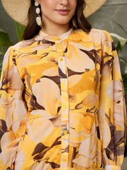 Women Yellow Floral Front Button Placket Maxi Dress-SFDRSS12707