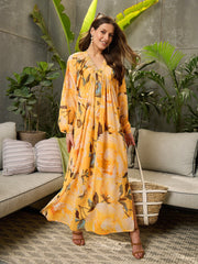 Women Yellow Floral Elasticated V-Neck Maxi Dress-SFDRSS12708