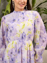 Women Lavender Floral Back Cut Out Short Dress-SFDRSS12713
