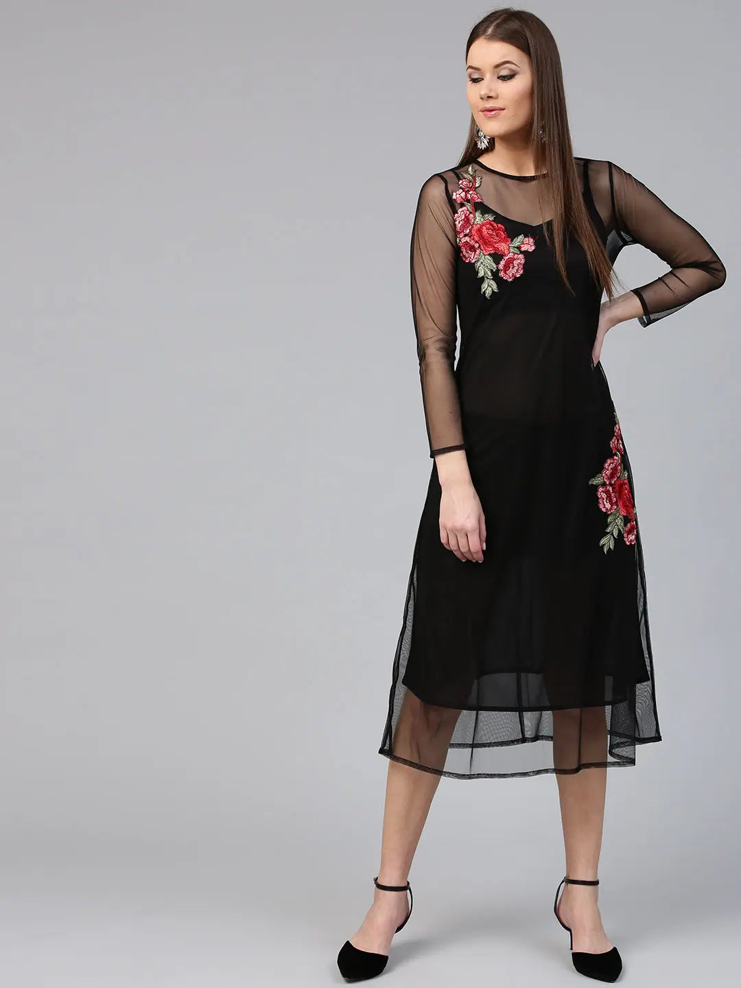 Black Mesh Maxi Dress | Women's Designer Party Wear Dress