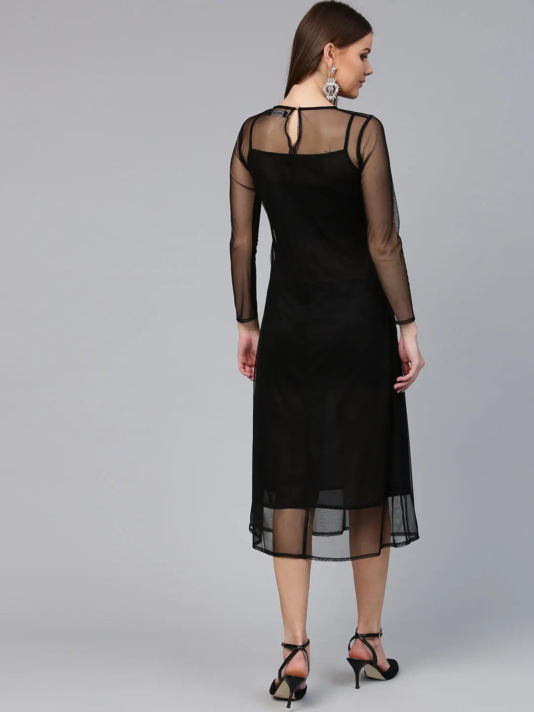Black Mesh Maxi Dress | Women's Designer Party Wear Dress