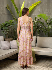 Women Beige Floral Sleeveless Maxi Dress-SFDRSS12726