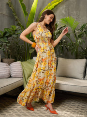 Women Yellow Floral Sleeveless Maxi Dress-SFDRSS12727