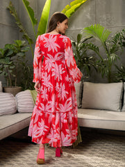 Women Red Floral Tiered Maxi Dress-SFDRSS12730