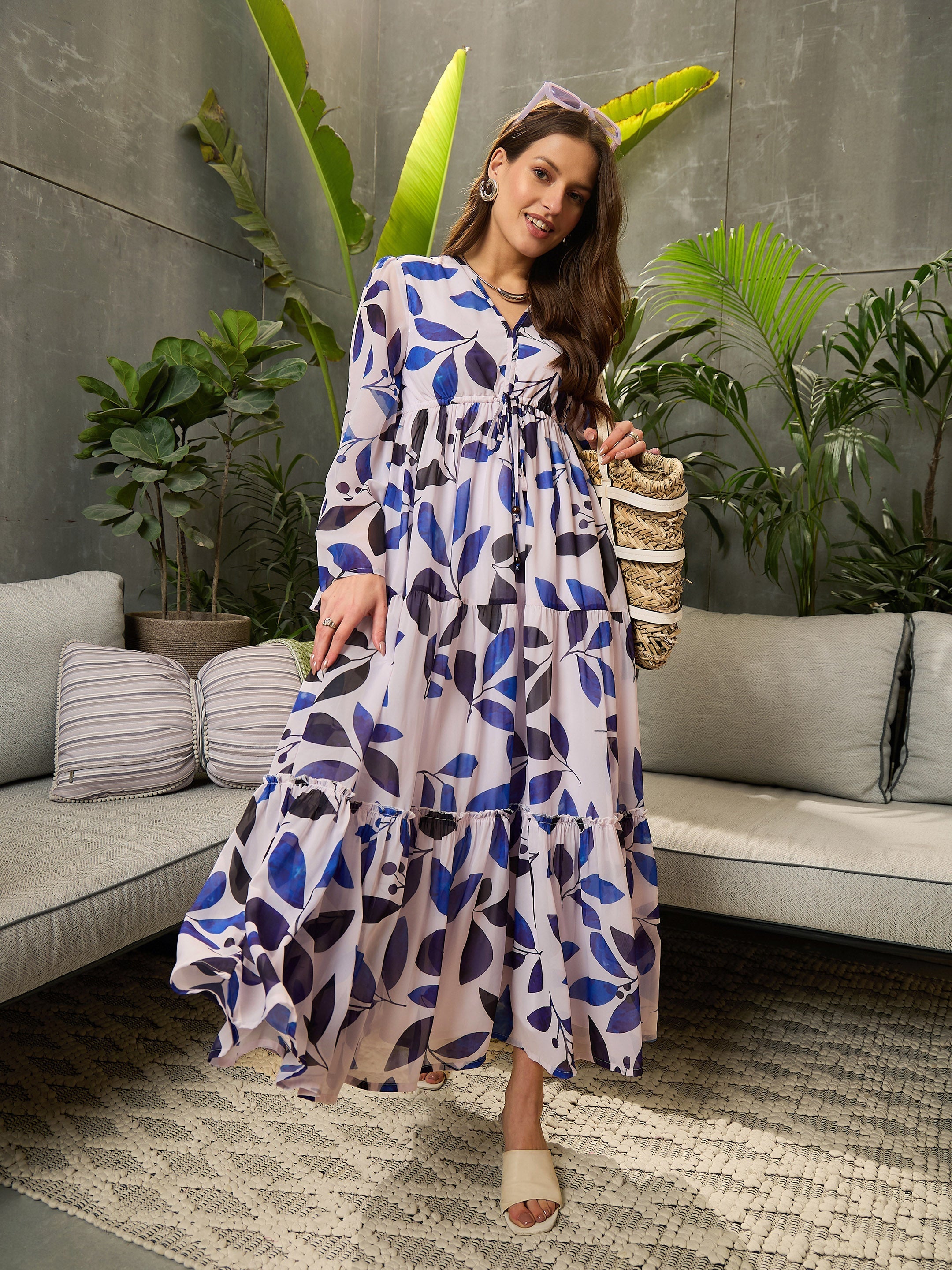 Women White Floral Tiered Maxi Dress-SFDRSS12731