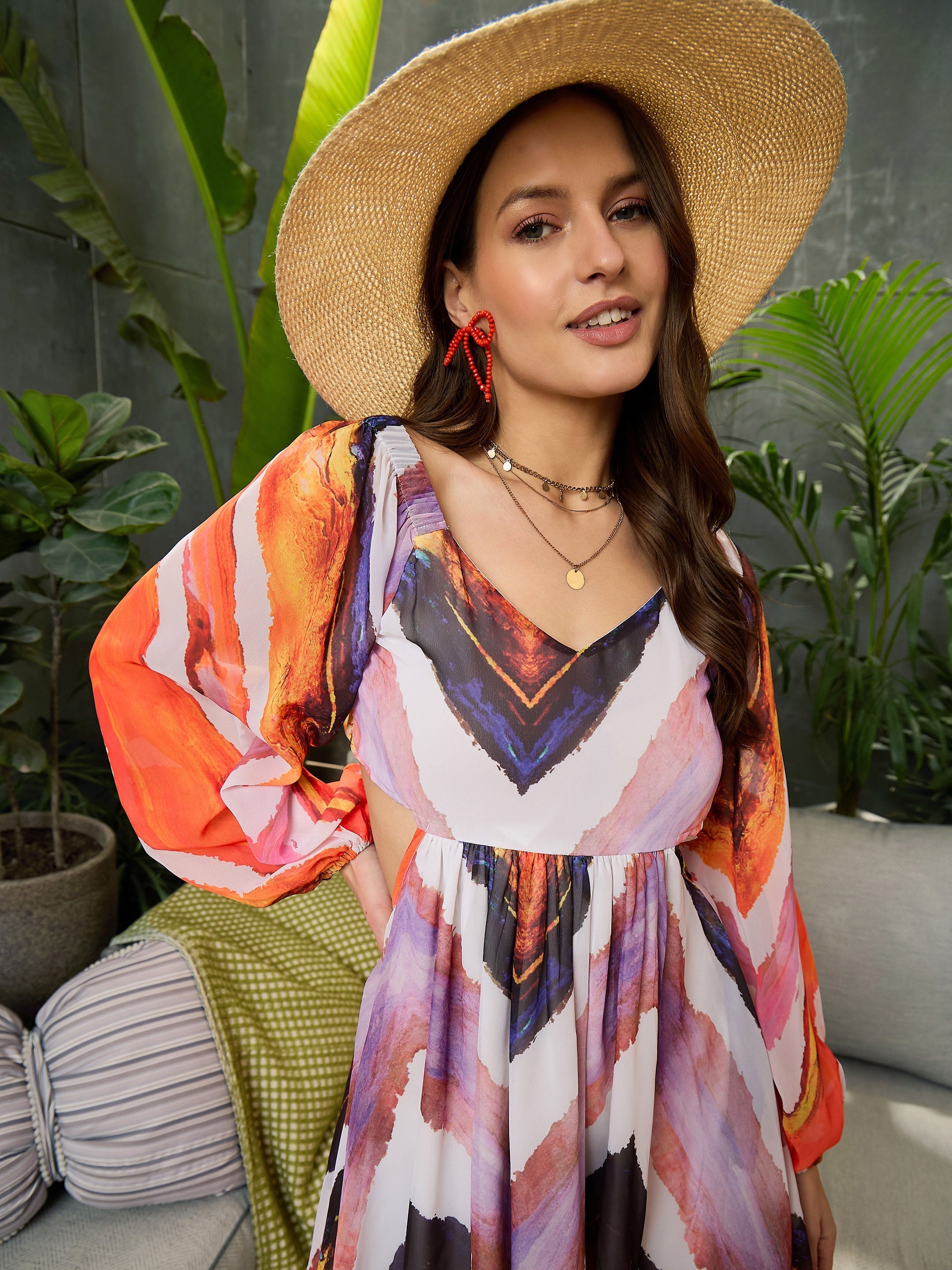 Women White Chevron Back Cut-Out Short Dress-SFDRSS12733