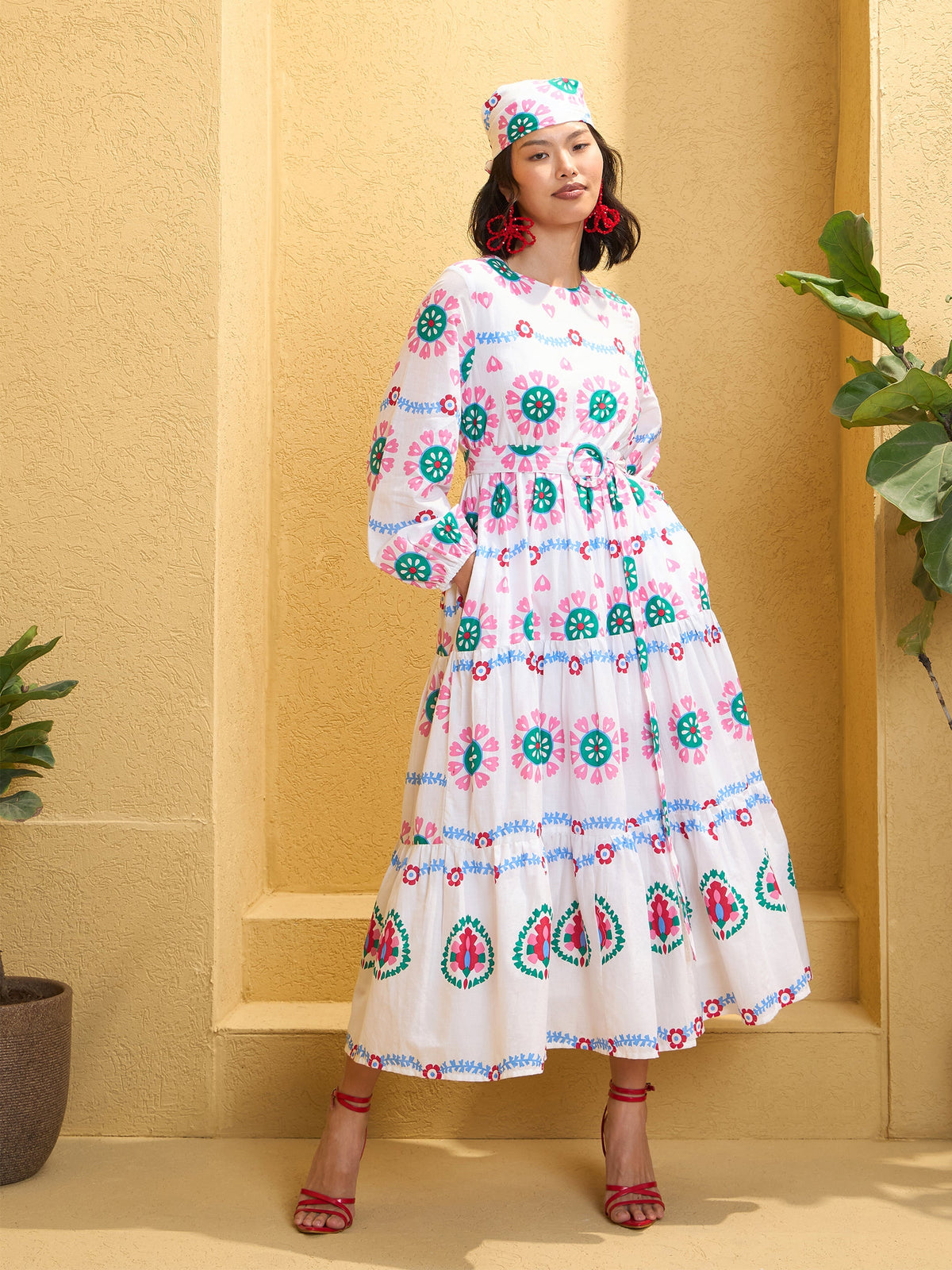 Women White Floral Round Neck Maxi Dress-SFDRSS12752