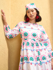 Women White Floral Round Neck Maxi Dress-SFDRSS12752