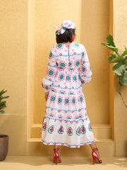 Women White Floral Round Neck Maxi Dress-SFDRSS12752