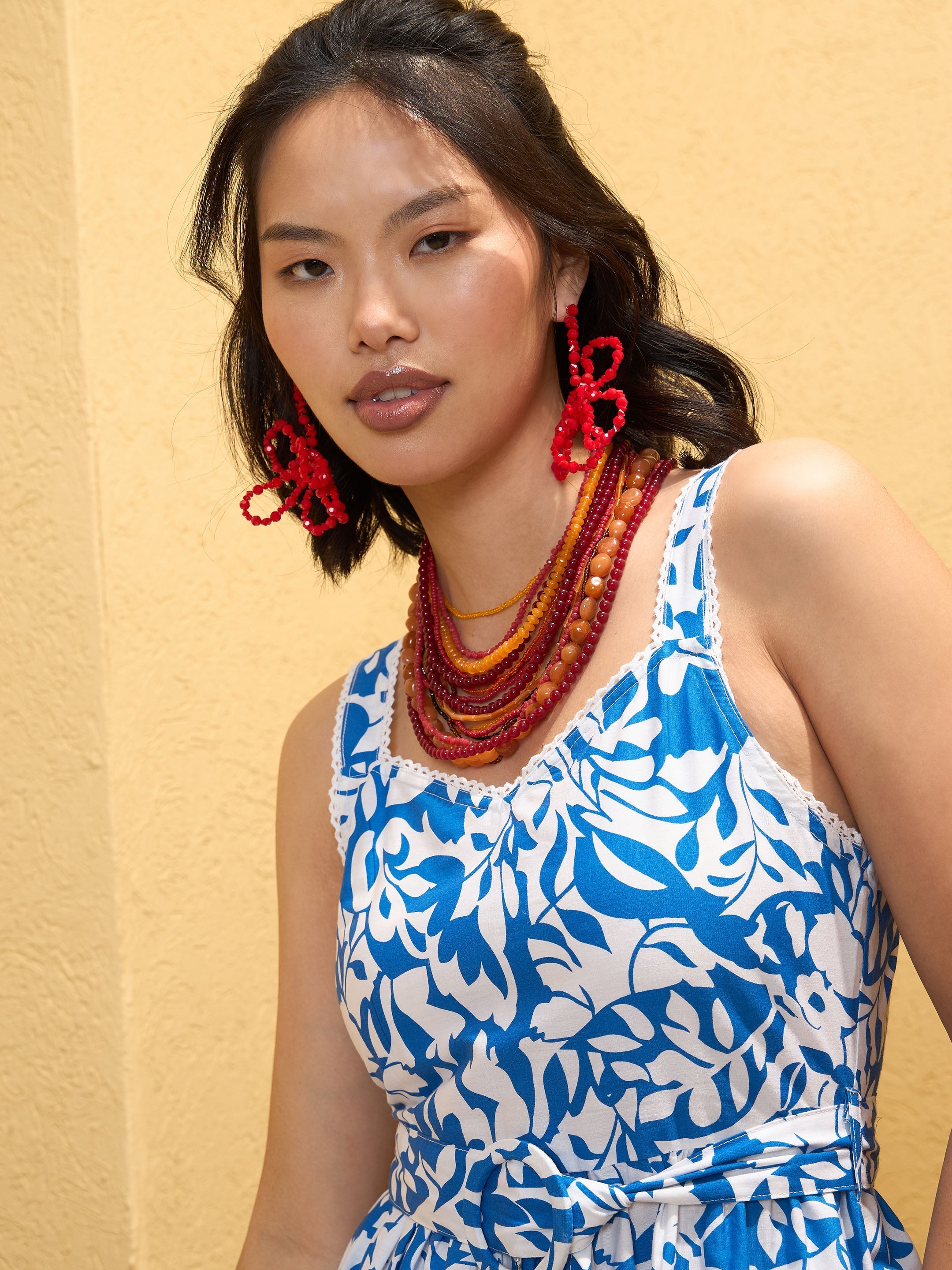 Women Blue & White Strappy Short Flared Dress-SFDRSS12758