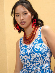 Women Blue & White Strappy Short Flared Dress-SFDRSS12758